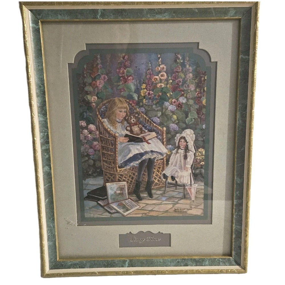 Bettie Hebert-Felder Thru God's Grace "Story Time" Framed Print Green Gold